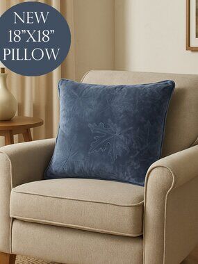 New 18" x 18" Blue Leaves Decorative Pillow Bedding Decor Velvet Fabric Accent S